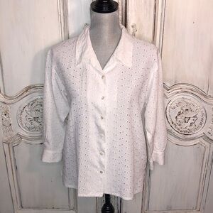Se Fabrique Au Jason White Eyelet Long Sleeve Button Down Size Medium
